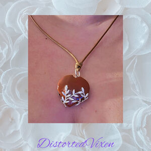 Red Jasper Heart Necklace with Silver Vine Detail Adjustable Cord